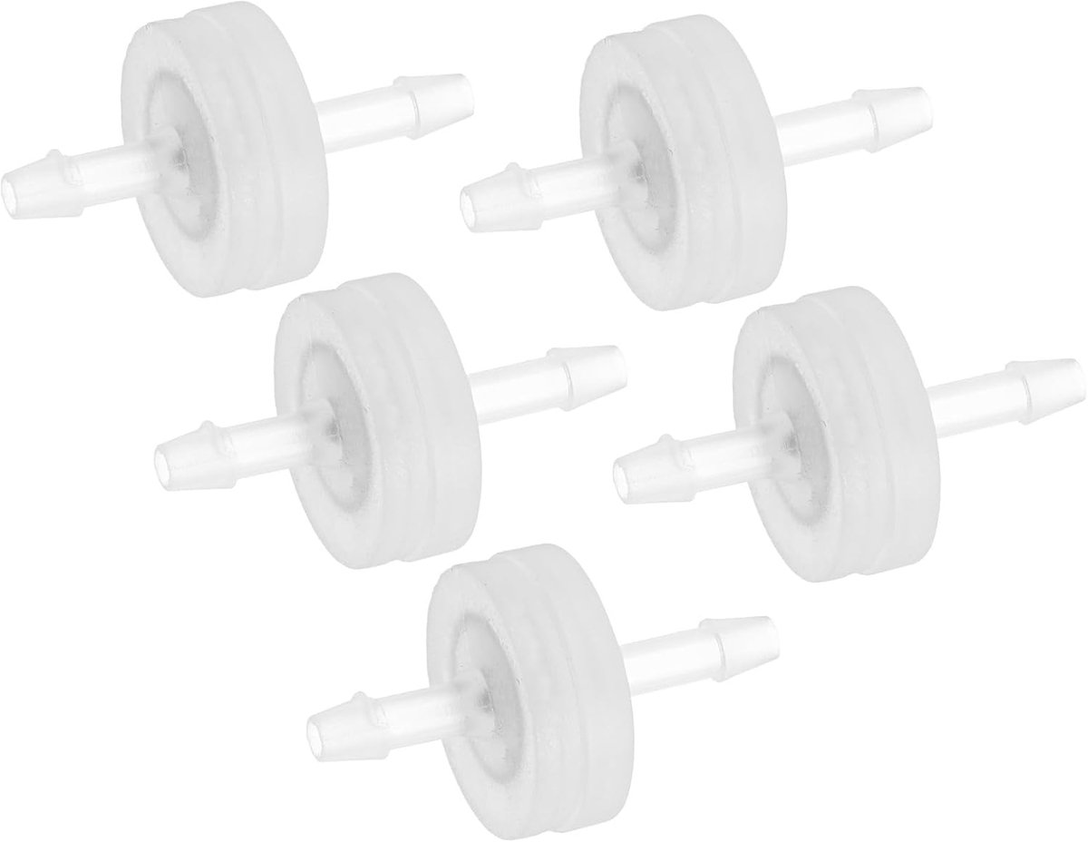 METERXITY Set van 5 terugslagventielen, 1/8 inch slangaansluiting, kunststof, drukbestendig, ozonbestendig, luchtventiel voor brandstof/olie/water/lucht/gas, 1,23 inch, doorzichtig
