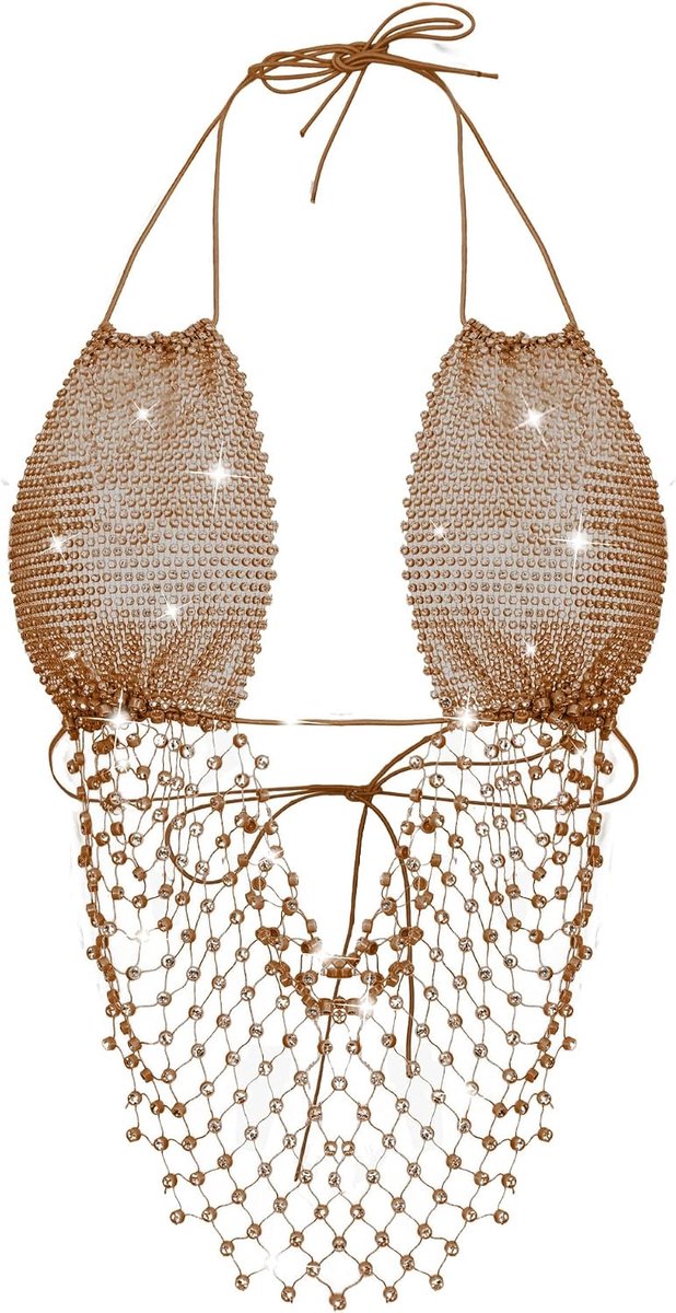 glitterende strass tanktop rugvrije diepe V-ketting bikini mouwloos crop top nekhouder nachtclub party bovenstuk