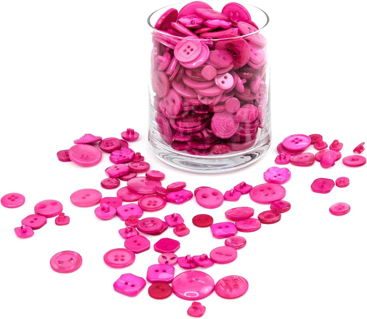Verschillende vormen en maten knoppen 250g, fuchsia