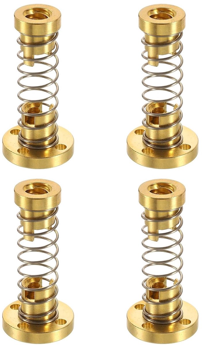 4 stuks Tr8x4 T8 POM anti-spel veerbelaste moeren, (Acme-schroefdraad, 2 mm helling, 2 start, 4 mm toevoer) met 3,5 mm gaten voor doe-het-zelf CNC 3D-printeronderdelen, goud