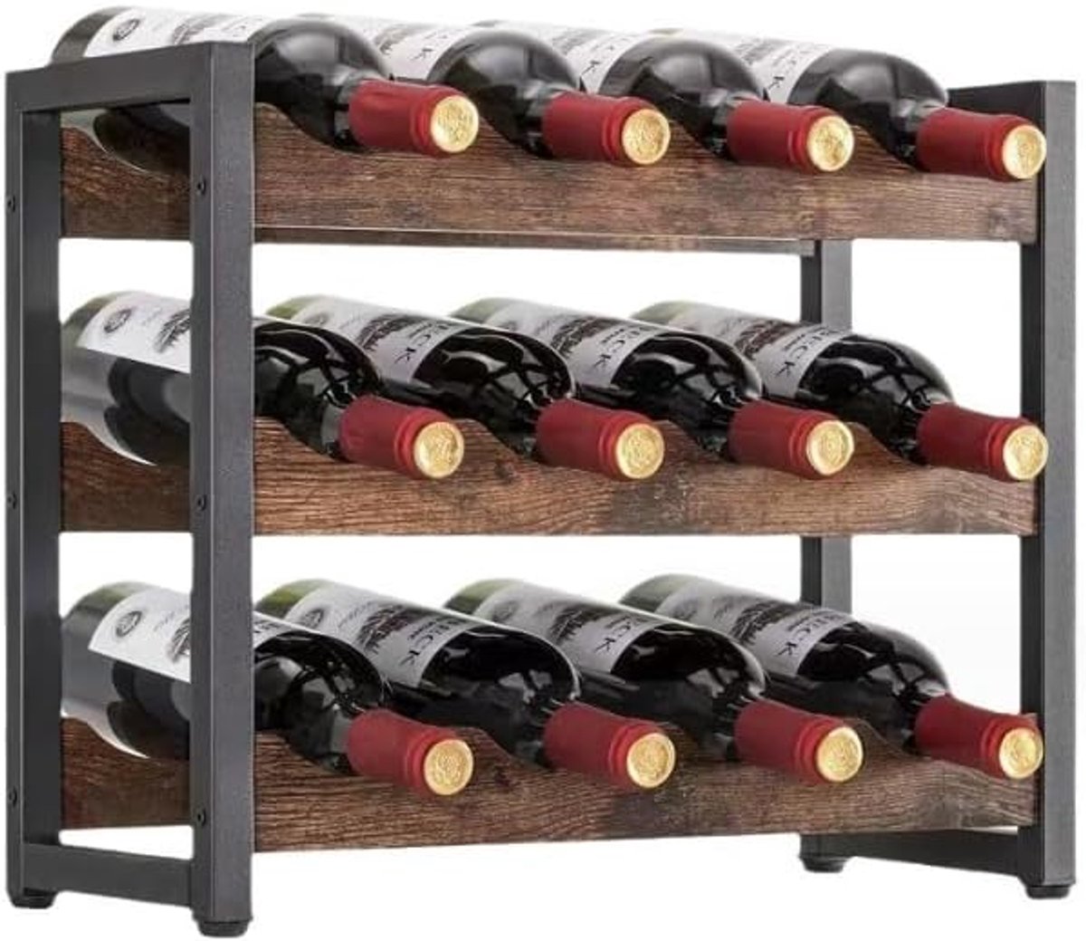 Wijnrek 12 flessen - Hout, Metaal - Industrieel design - Perfect voor keuken, bar, eetkamer - SnelShoppen