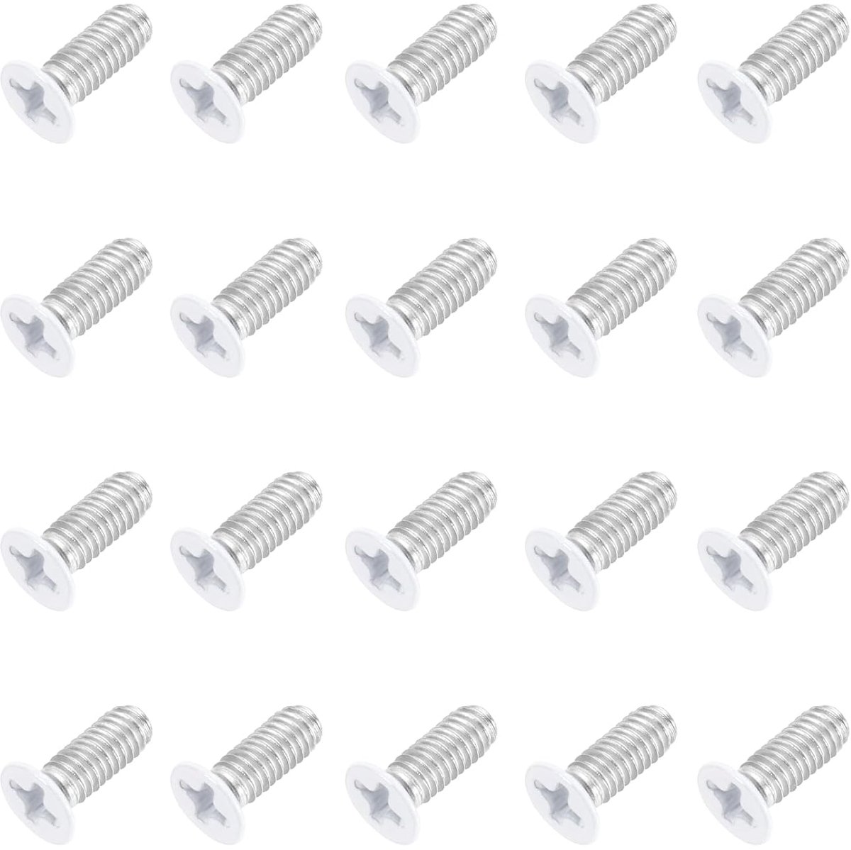 Platte verzonken schroeven M4 x 10 mm roestvrij staal 304 volledige schroefdraad Phillips aandrijving voor huishoudelijke meubels (wit, 20 stuks)