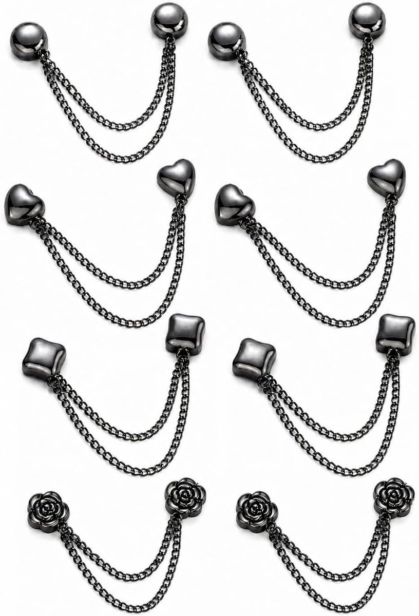4 paar magnetische zoomclips met zwarte ketting, naadloze wasknijpers met magneet, magnetische broches voor mouwen en rokken, 4 elegante designs