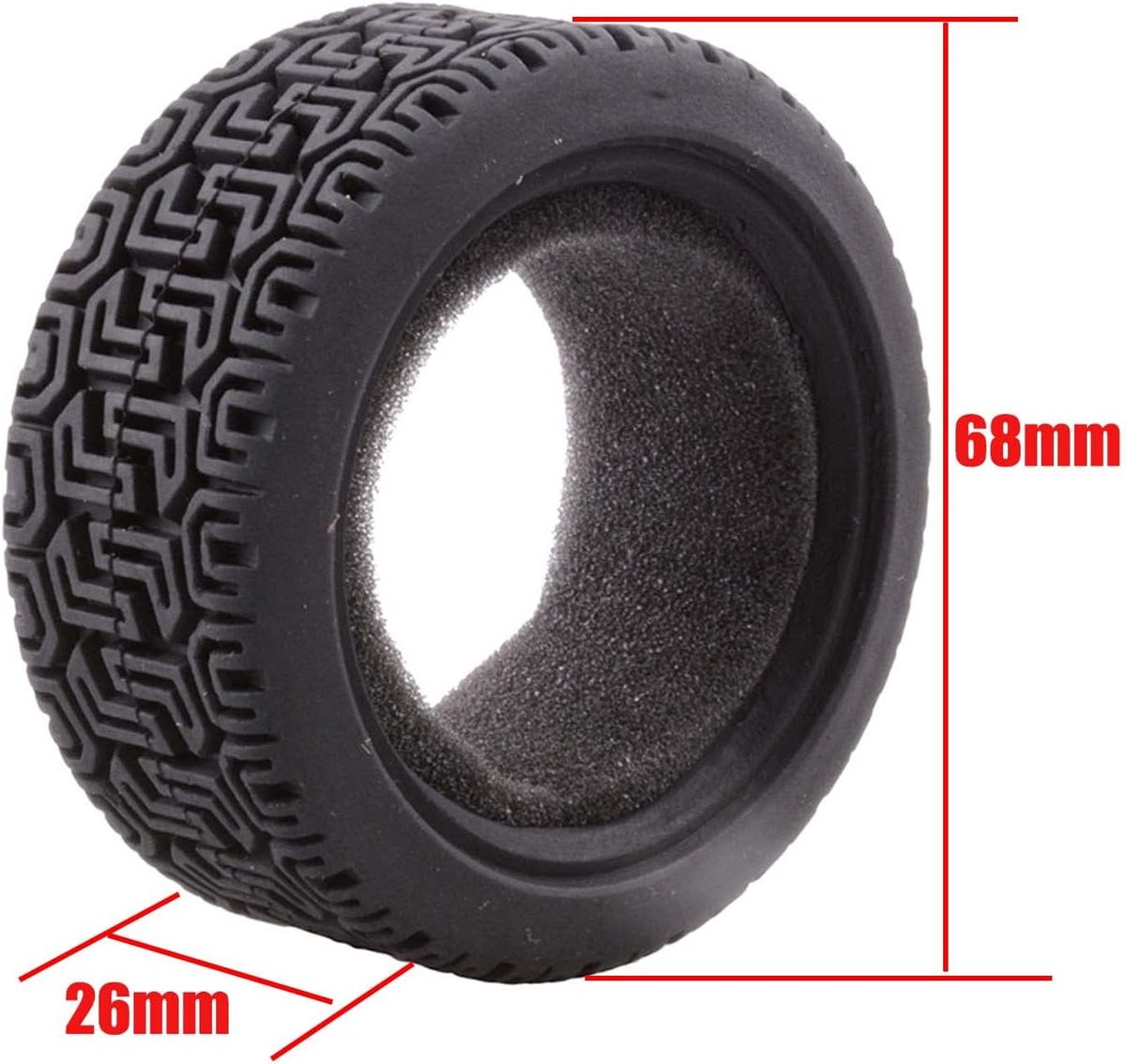 68 mm rubberen banden en kunststof wielen RC banden voor 1/10 RC op de weg auto 1/16 RC Rallye auto HSP 94123 HPI Kyosho Tamiya (zwart)