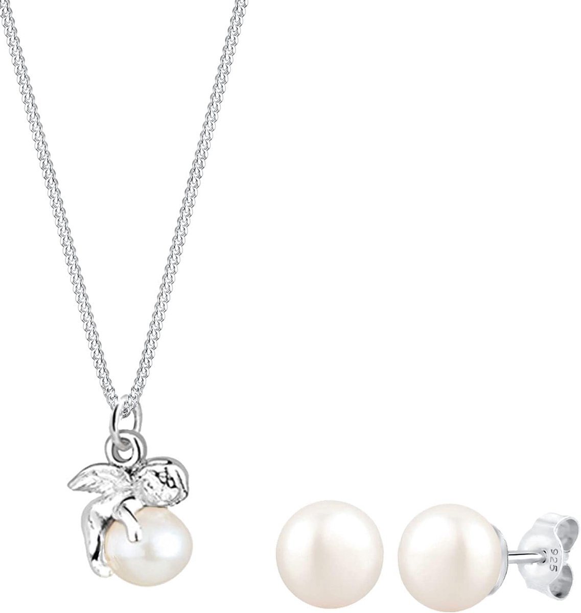 Xilion geslepen engel voor dames, 925 sterling zilver, zoetwaterhanger, halsketting, sieradenset, lengte 45 cm, Facettenschliff, Zoetwater gekweekte parels,Parel