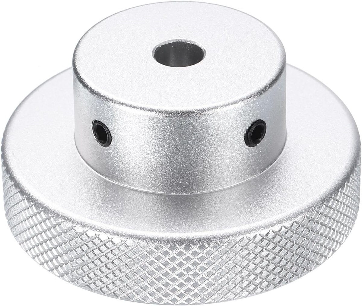 Aluminium knop van aluminiumlegering 60 mm OD 8 mm gat knop voor freesmachine aluminium knop voor machieedschap met sleutel en 2 schroeven voor draaibank, zilverkleurig