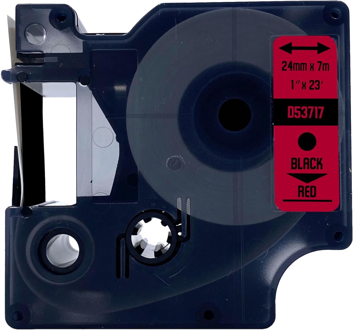 Label tape 24mm x 7m - zwart op rood - permanente hechting - geschikt voor Dymo - SnelShoppen