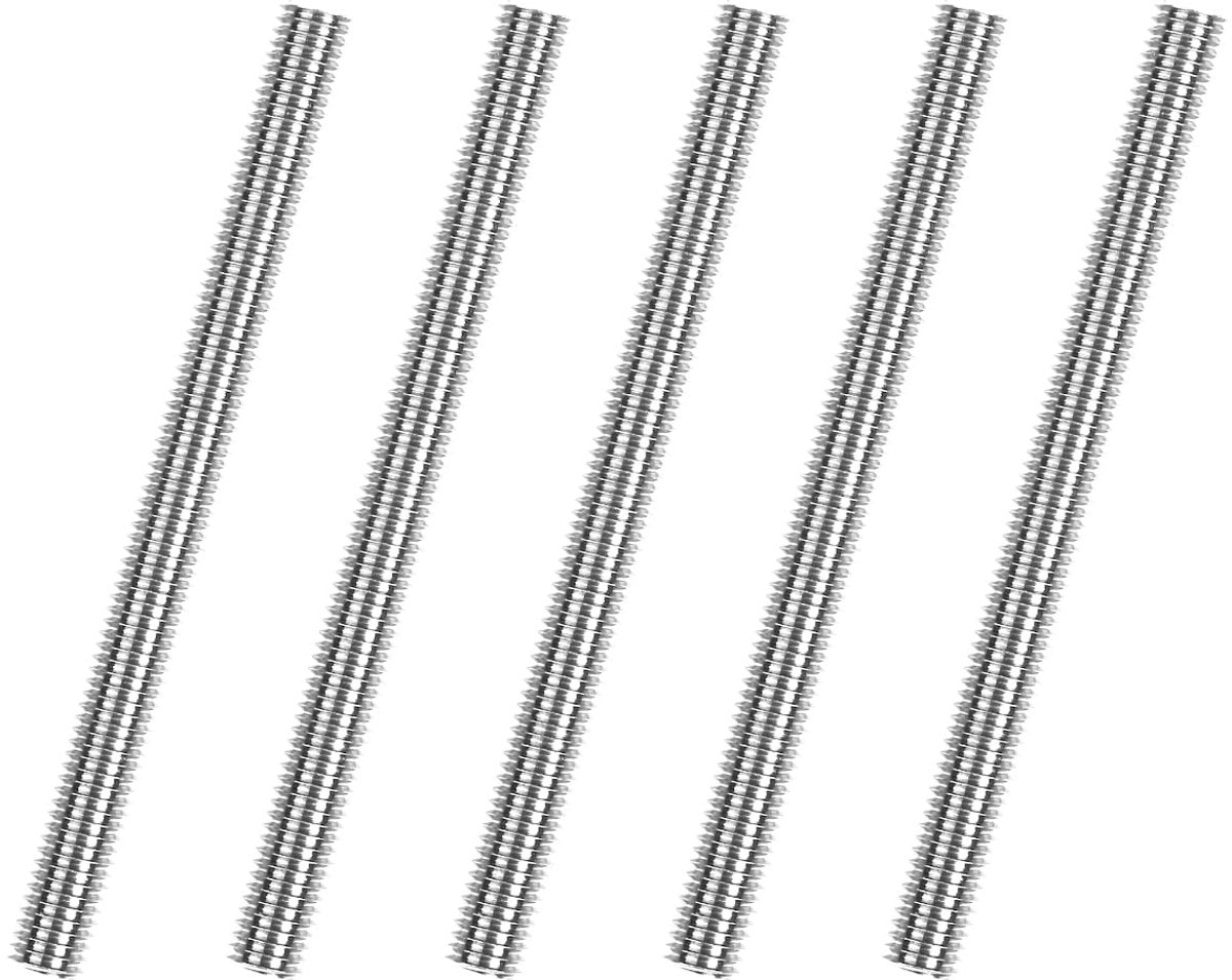 5 stuks M6 x 100 mm schroefdraadstangen, roestvrij staal 304, rechtse schroefdraad, M6-1.0 helling, volledige schroefdraadstangen voor meubels, machines, doe-het-zelf reparaties