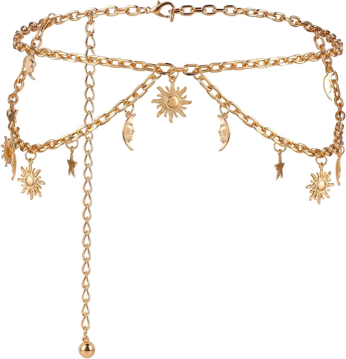 Metalen kettingriem, maan ster taille ketting mode link riem skinny jurk taille ketting riem voor vrouwen