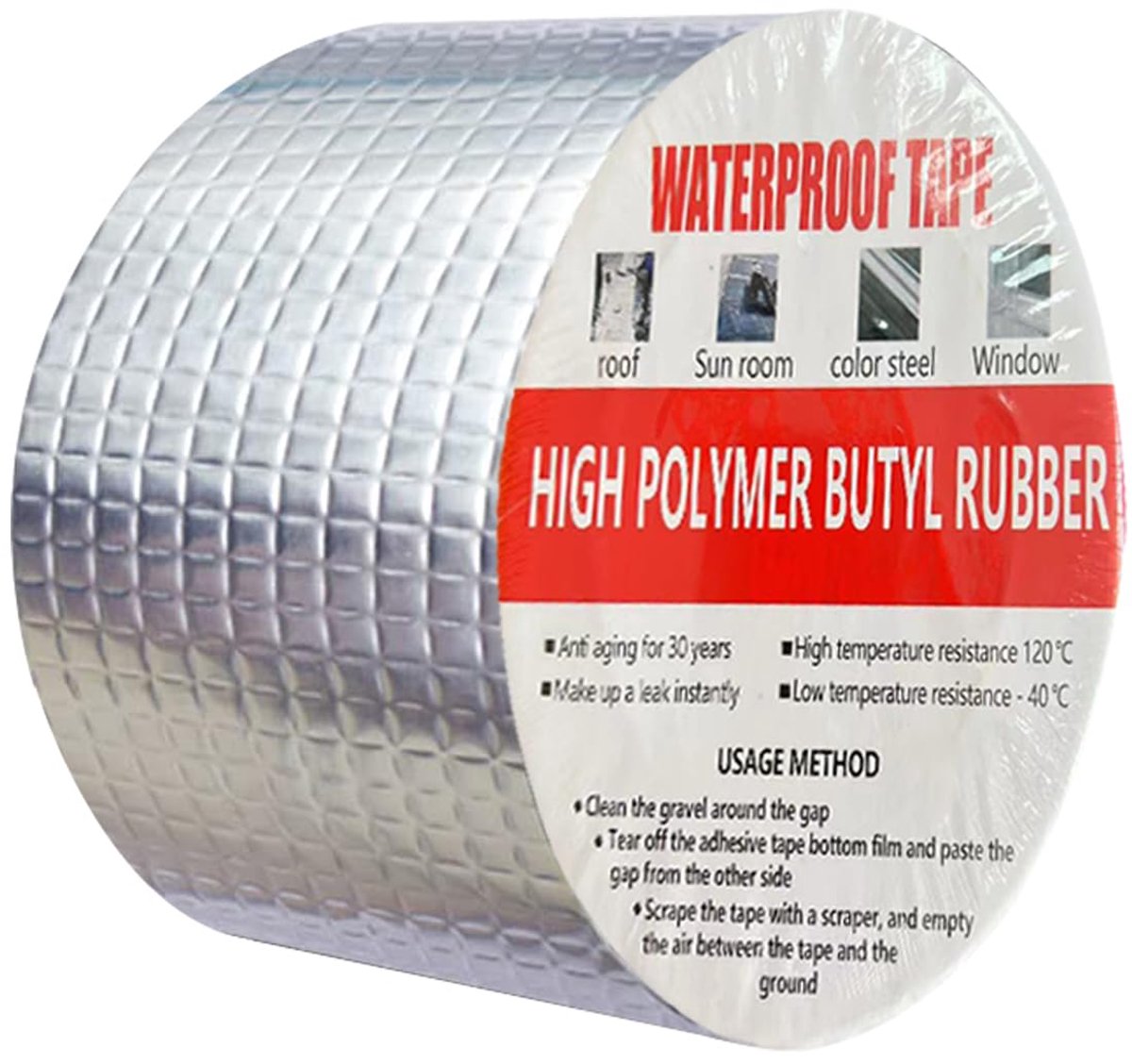 Butylband, waterdichte tape, voor buiten, bitumenband, zelfklevend, butylrubber, aluminiumfolie, afdichtband, voor daklekkage, oppervlaktescheuren, vensterbankspleet, buisbreuk (5 cm x 5 m)