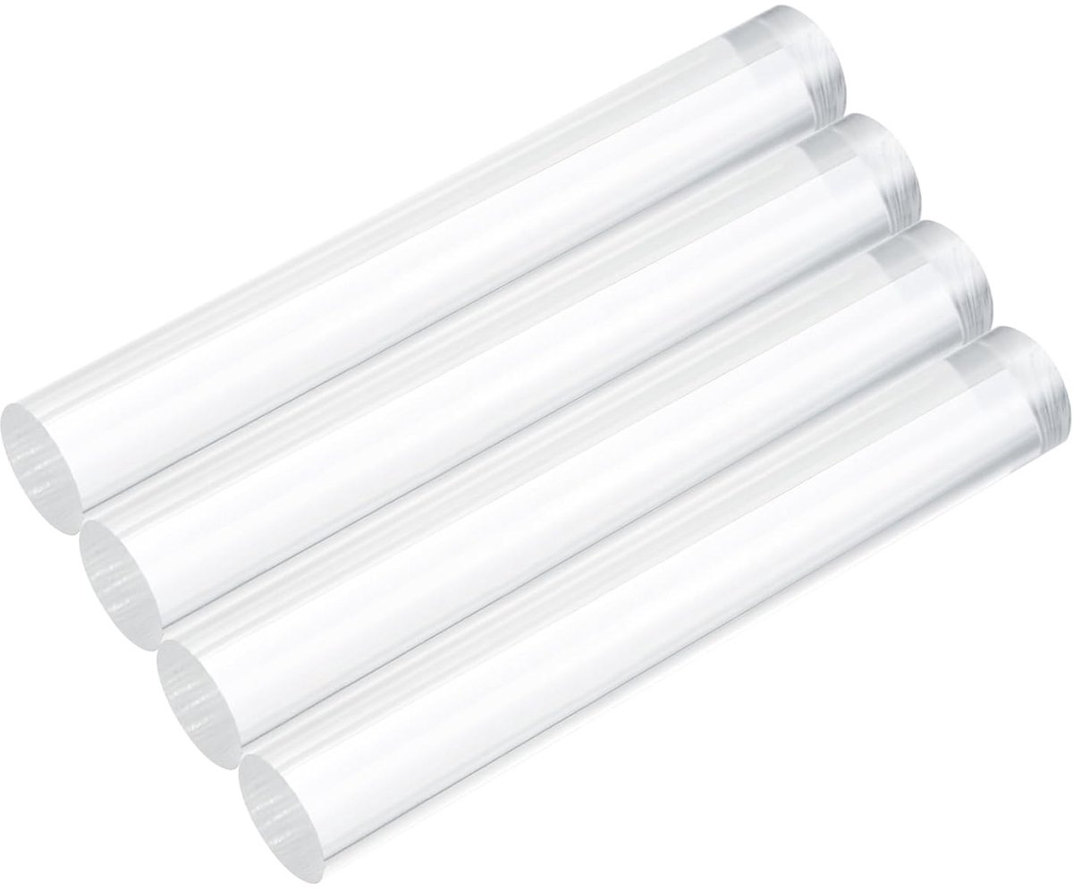 4 stuks transparante acrylstaaf, rond, 15 mm x 100 mm, transparante acrylstang, kunststof staafjes voor knutselen, verlichting, tuinieren en decoraties
