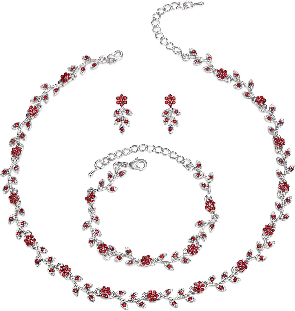 Bruiloftssieradenset voor dames, bruid, prachtige indrukwekkende kristallen bloemblad, cluster, choker, halsketting, schakelarmband, oorstekerset voor bruid of bruidsmeisje