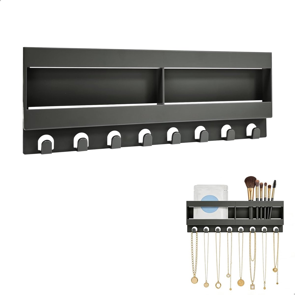 Sieradenhouder wand met 8 haken - multifunctioneel opbergmeubel - voor sieraden en make-up - ShopVlot