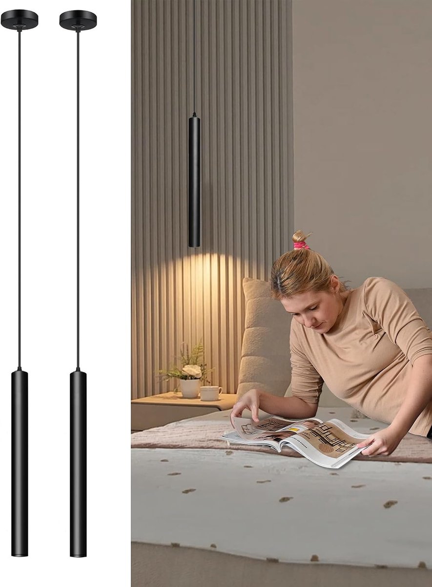 Hanglamp zwart 2 stuks - moderne cilinder - hoogte verstelbaar 120 cm - ideaal voor eettafel - ShopVlot