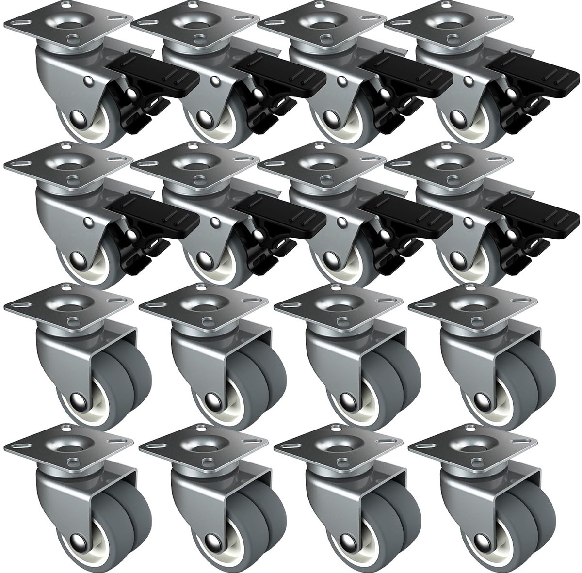 Meubels wielen 50 mm - set van 16 - 8 met remmen en 8 zonder - 1600 kg draagkracht voor eenvoudig verplaatsen - ShopVlot
