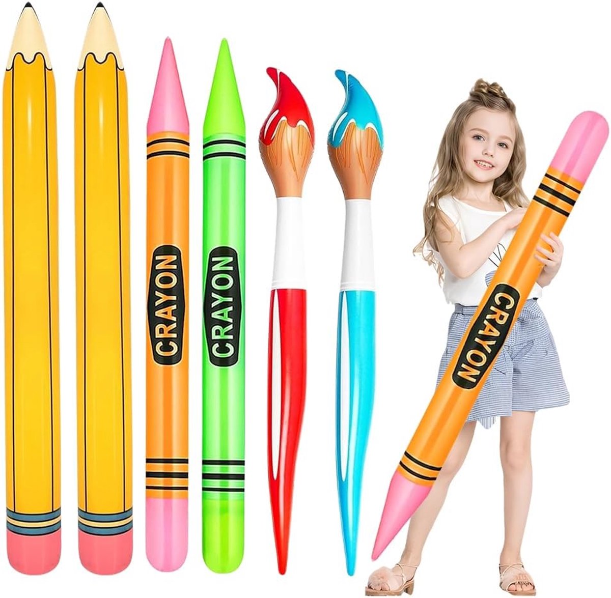 XXL ballonnen set - opblaasbaar potlood en penseel - voor eerste schooldag - feestelijke decoratie - ShopVlot