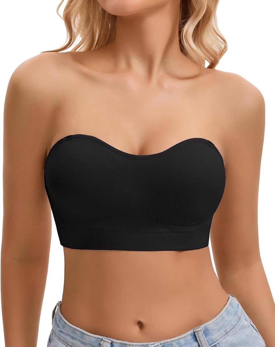 Strapless beha voor dames, zonder beugel, push-up, naadloze bandeau-beha met transparante bandjes, tube-top, rugvrij, strapless beha