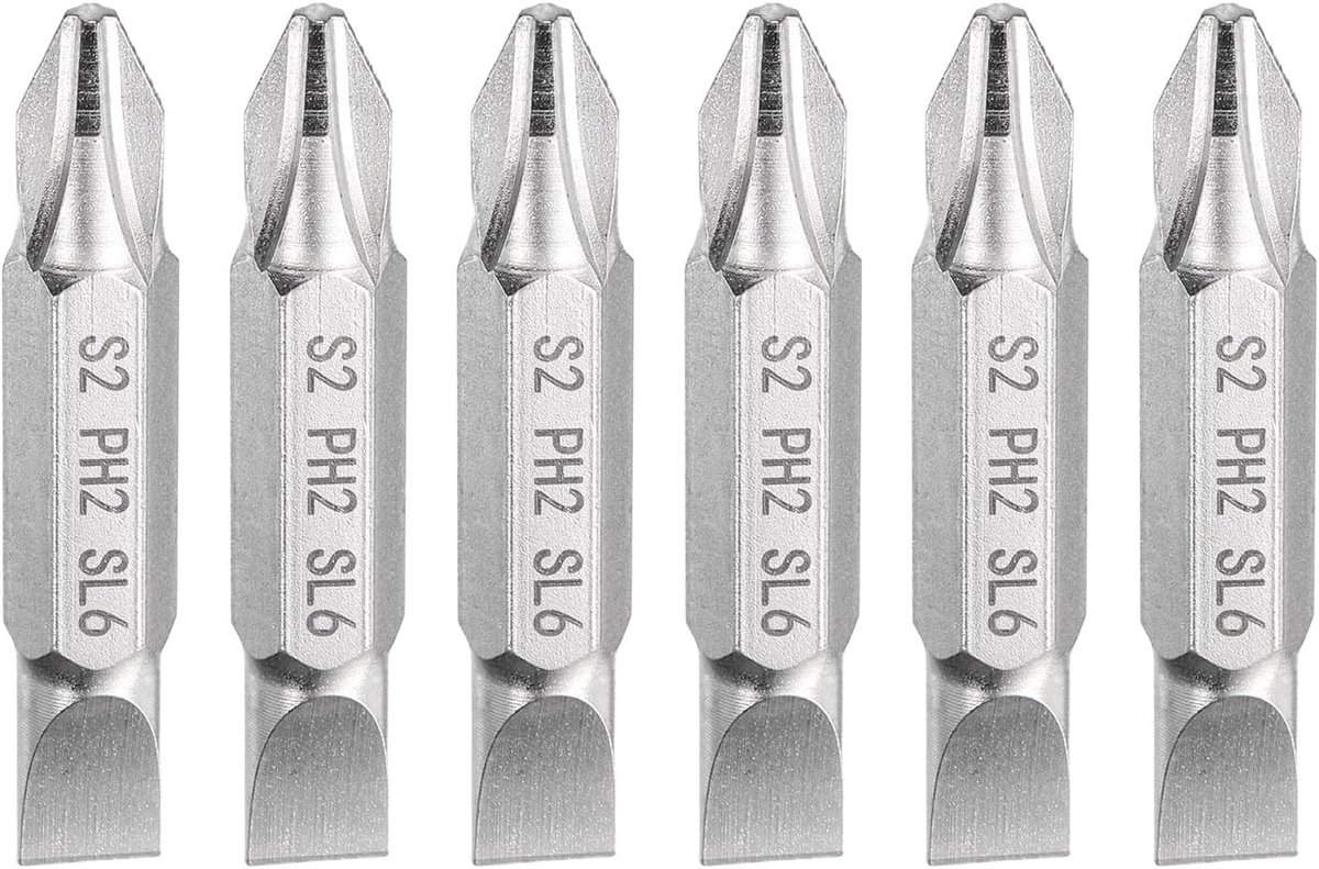 6 stuks magnetische dubbeleindige schroevendraaierbits PH2/SL6 1 5 inch lengte 1 4 inch zeskantschacht S2 staal Phillips kruiskop platte kop schroevendraaierbits zilver