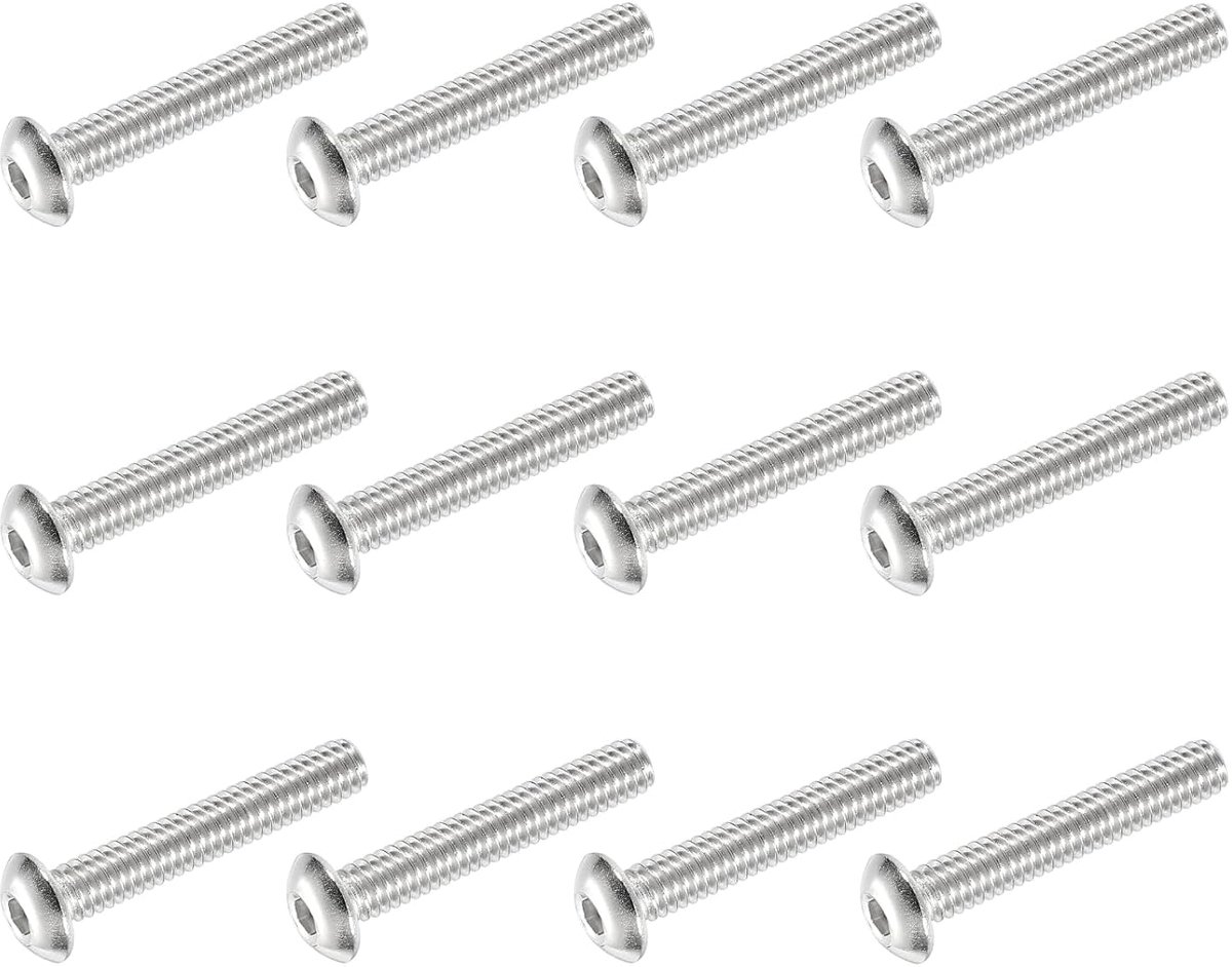 Verzonken kopschroeven met zeskantige schacht, 12 stuks #8-32 UNC X 1 inch 304 roestvrij staal zeskantige rail volledige schroefdraad machine voor meubelapparaten, zilver