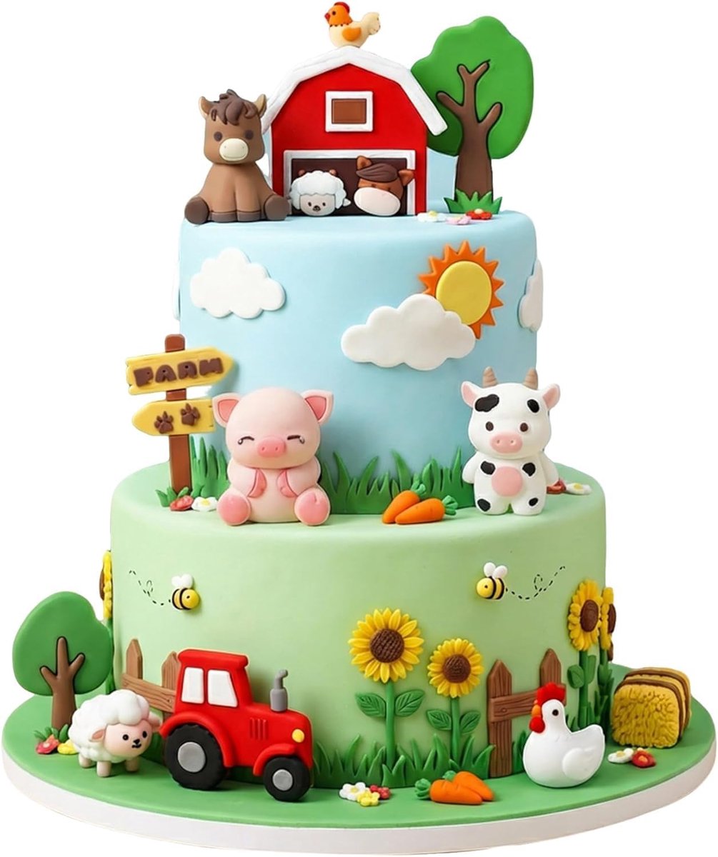 Taartdecoratie boerderij, 10 stuks - boerderijdieren - kleurrijk ontwerp - voor feestelijke taarten - SnelShoppen