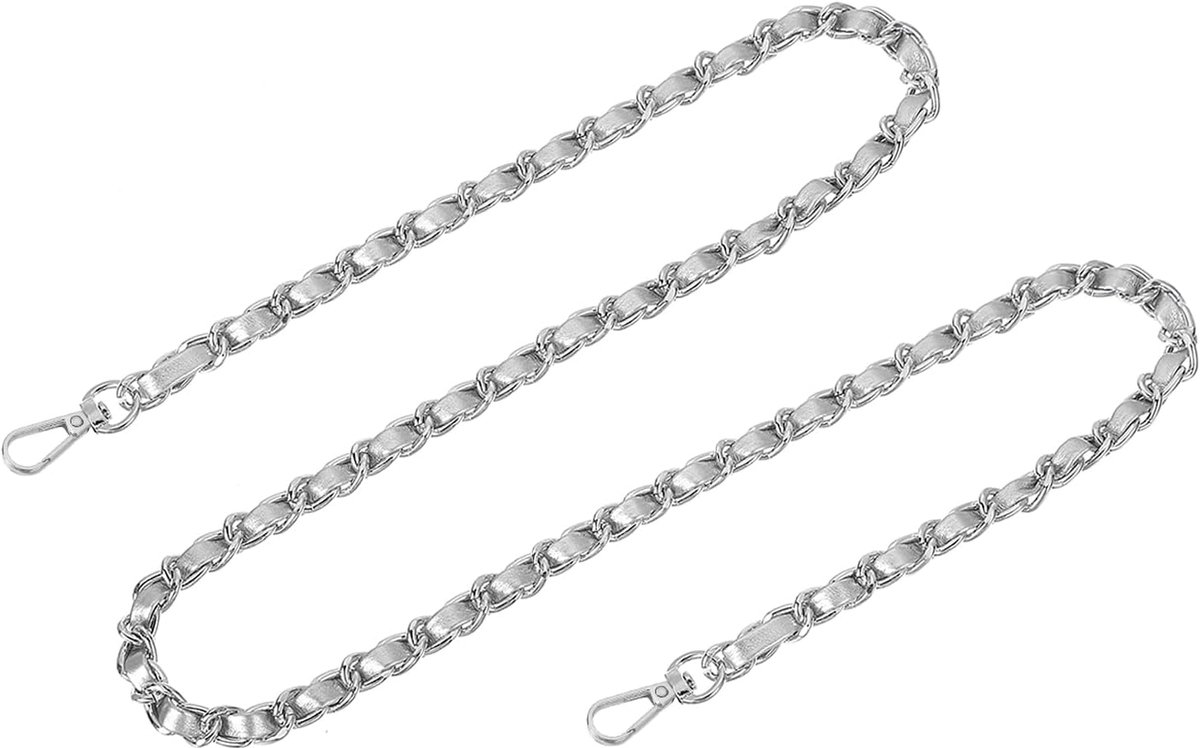 Tasketting, portemonneekettingsriem, 100 cm, tassenriem, handtasketting, portemonneeriem voor schoudertassen, crossbody tassen, reserveriemen (zilveren riem + zilveren ketting)