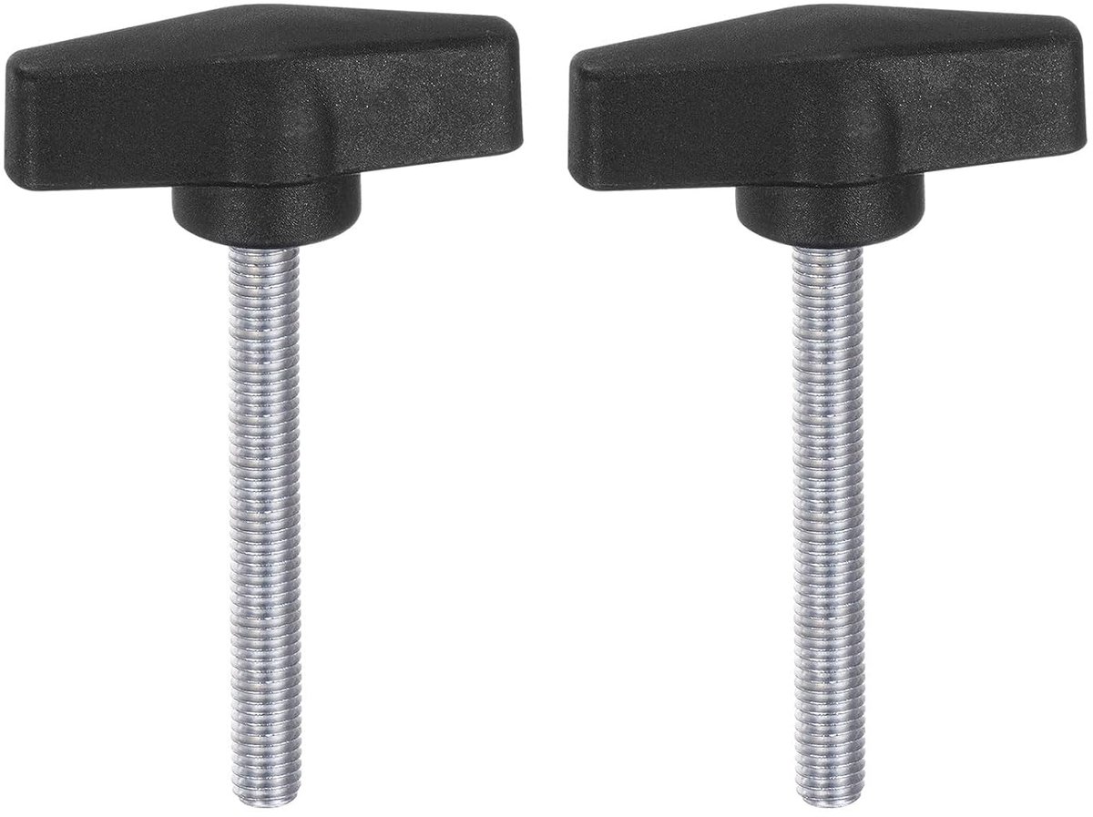 2 stuks kartelschroeven met T-vleugelknoppen M8 x 60 mm kunststof T-kop koolstofstaal 55 mm schroefdraadbouten klemschroef vleugelschroef handgrepen klemknop voor machine