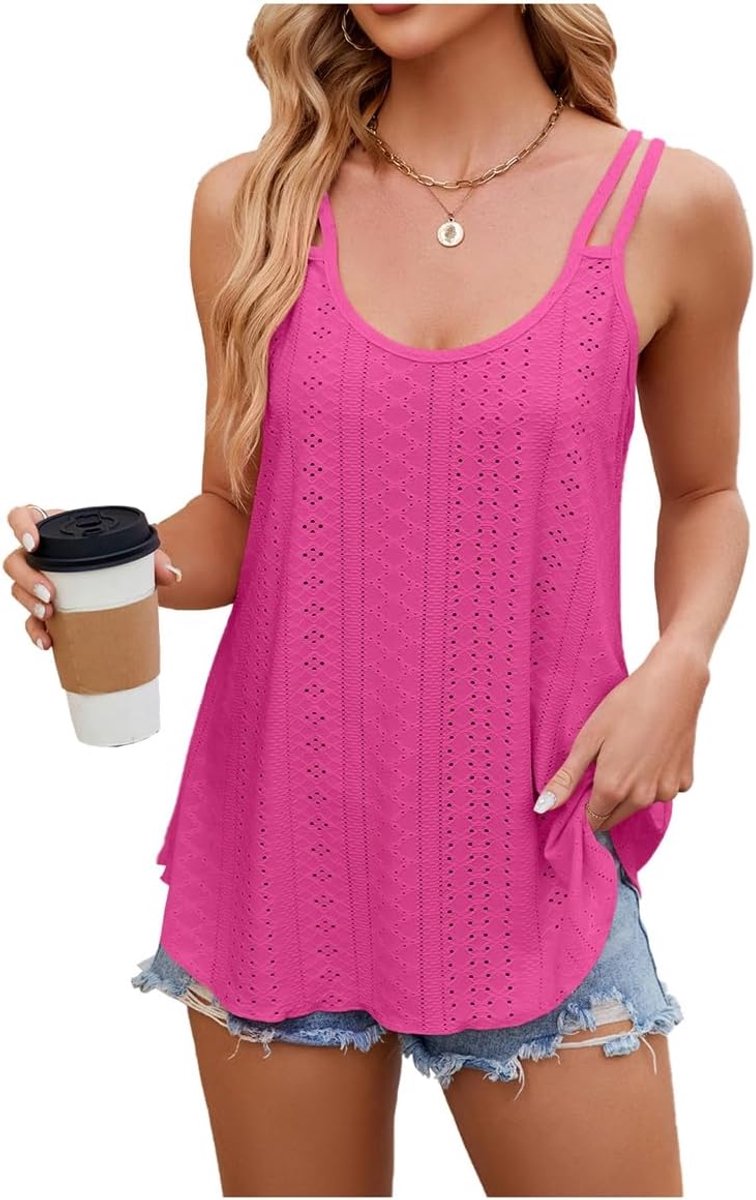 Tanktop voor dames, katoen, losse camisole, mouwloos, zomer, basic U-hals, casual, bovenstuk, elegant, ronde hals, effen, spaghettibandjes, onderhemden, T-shirts