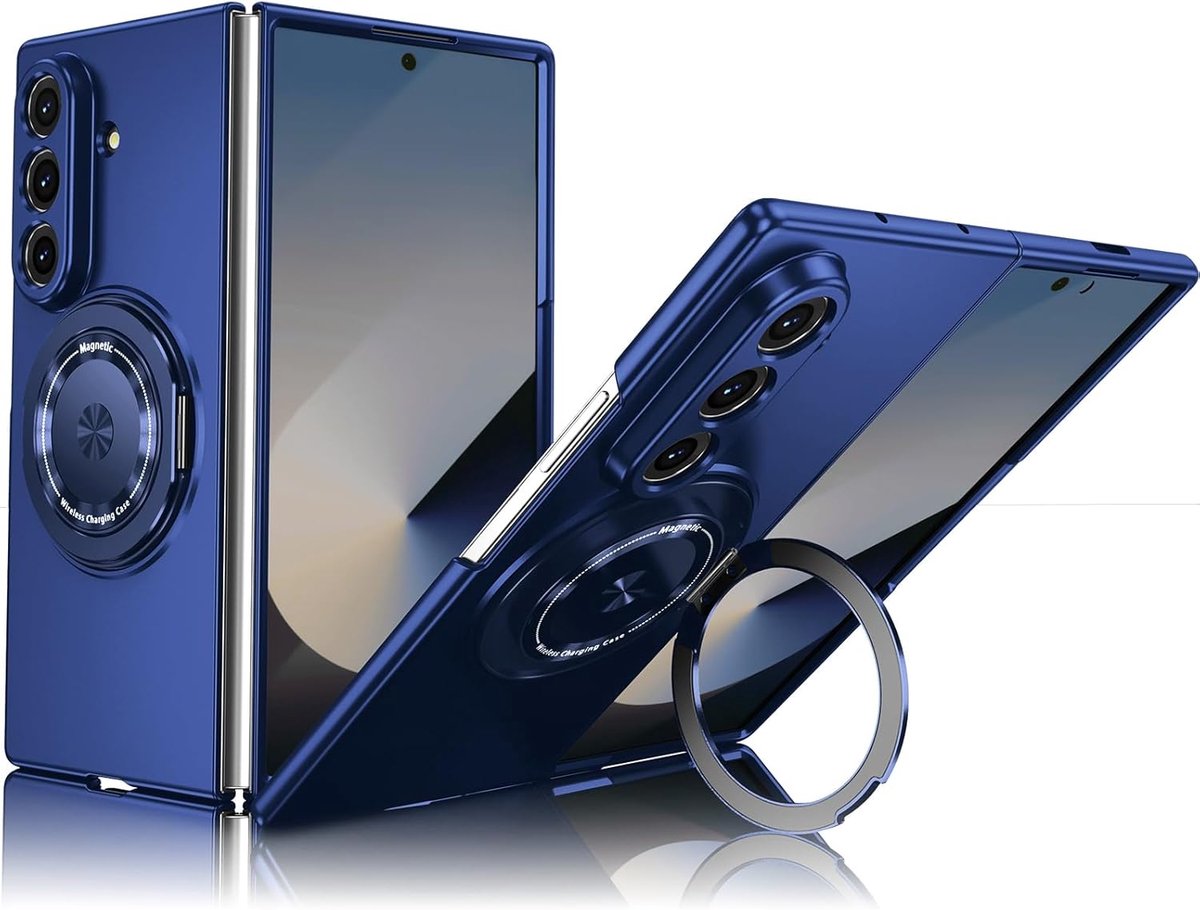 Compatibel met Samsung Galaxy Z Fold 7, magnetische stand Ring houder schokbestendig Slim Cell Cover beschermend, screen protector, telefoon case voor Samsung Galaxy Z Fold 7 (Blauw)