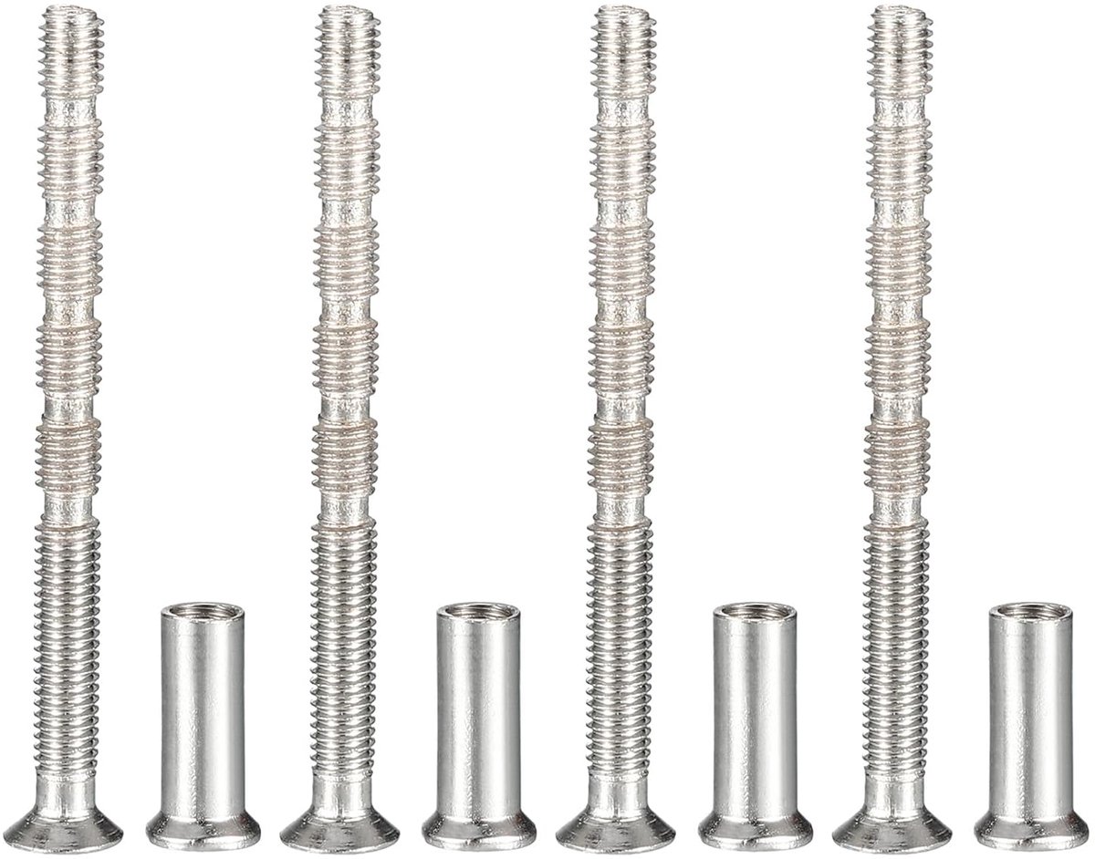 Meubelgrepen, M5 x 60, 4 stuks, breukschroeven voor lade, verzonken kop, plat, Phillips, met huls voor hefboomdeur