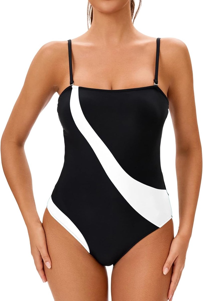 Meioro Badpak uit één stuk voor dames, zwemkostuum, buikverstevigende badpakken, sport Scoopback badpak met verwijderbare schuimcups, atletisch gewatteerde badmode, badpakken strandkleding