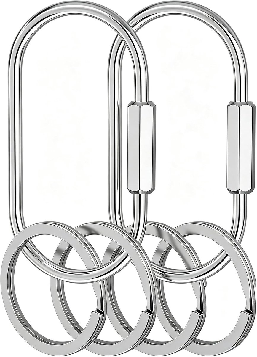 Sleutelhanger met schroefsluiting van messing met sleutelringen, ovale karabijnhaak met schroefsluiting voor sleutels, autosleutels, tassen, doe-het-zelf accessoires, 6 stuks (zilver)
