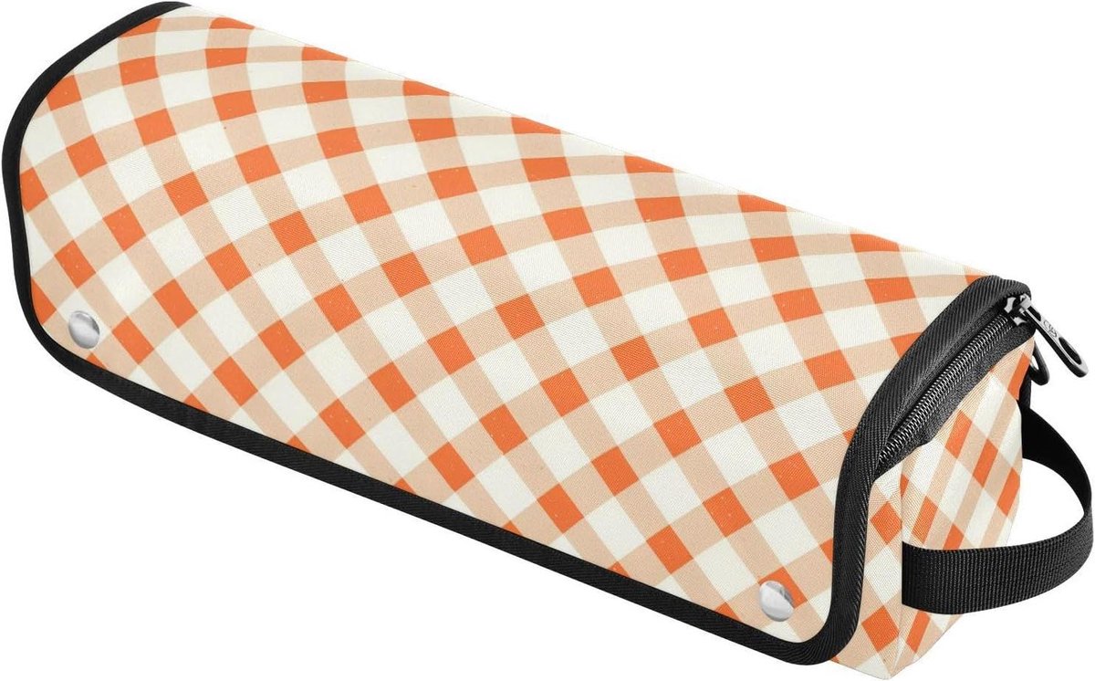 Haargereedschap Tas - Reis Organizer - Styling Tools Opslag - Hittebestendige Mat - 37 cm Lengte - Oranje Gingham
