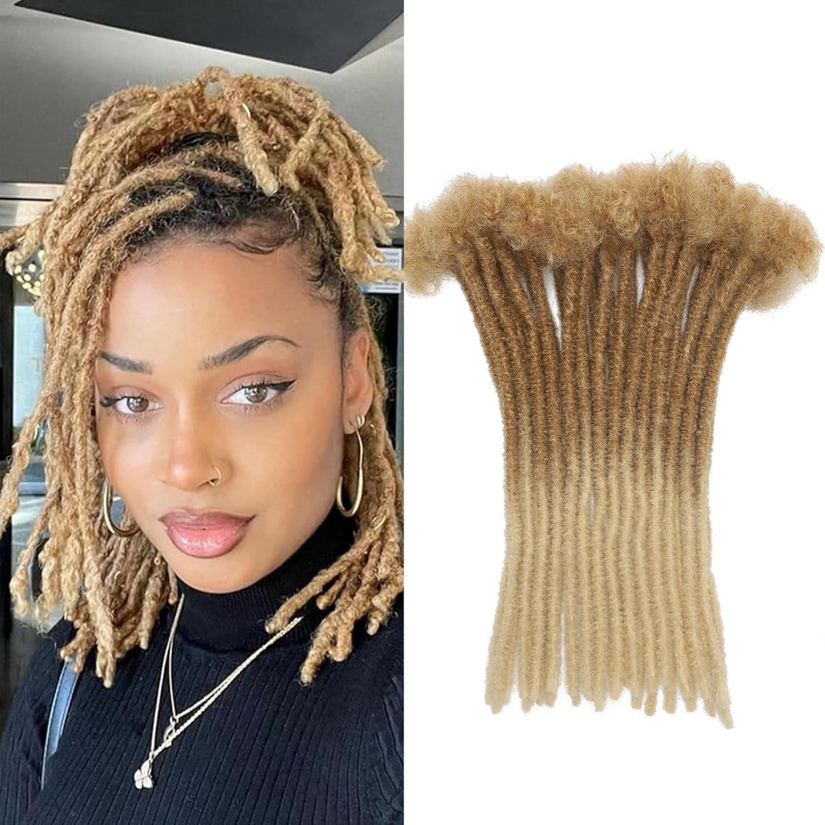 12 Inch Dreadlock Extensions Synthetic Hair 30Strands 0.8 Width Handmade Dreads Hair Extensions Reggae Braids Locs Synthetic Hippie Single Ended Dreads for Women/Men/Kids (T27/613, 12inch)
