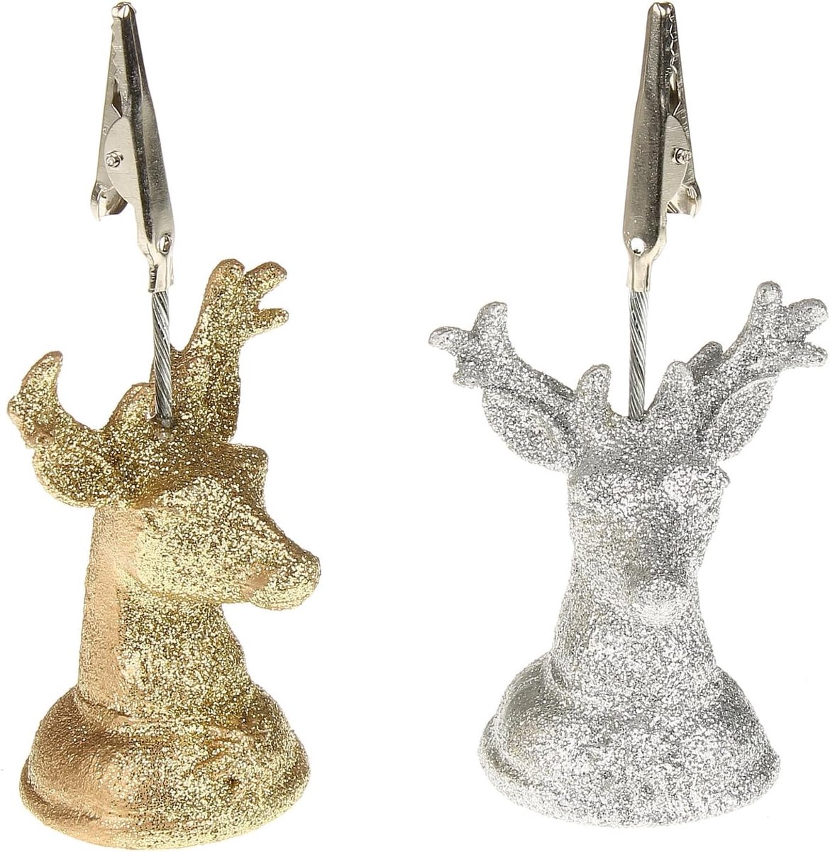 CO68120_g_x4 Set van 4 fotohouders Tafelkaarthouder Hert Goud Glitter Plastic 10 cm Kaarthouder Fotohouder Tafeldecoratie Kerstmis Sinterklaas Winter Tafeldecoratie Advent (goud)