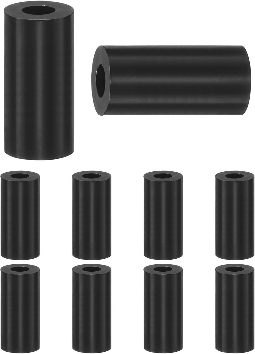 Set van 100 nylon ringen, 3,2 mm ID 7 mm OD 14 mm lengte ronde plastic afstandhouder afstandhouder niet-schroefdraad voor M3 schroeven/bouten/stopcontact/schakelaarhouder [zwart]