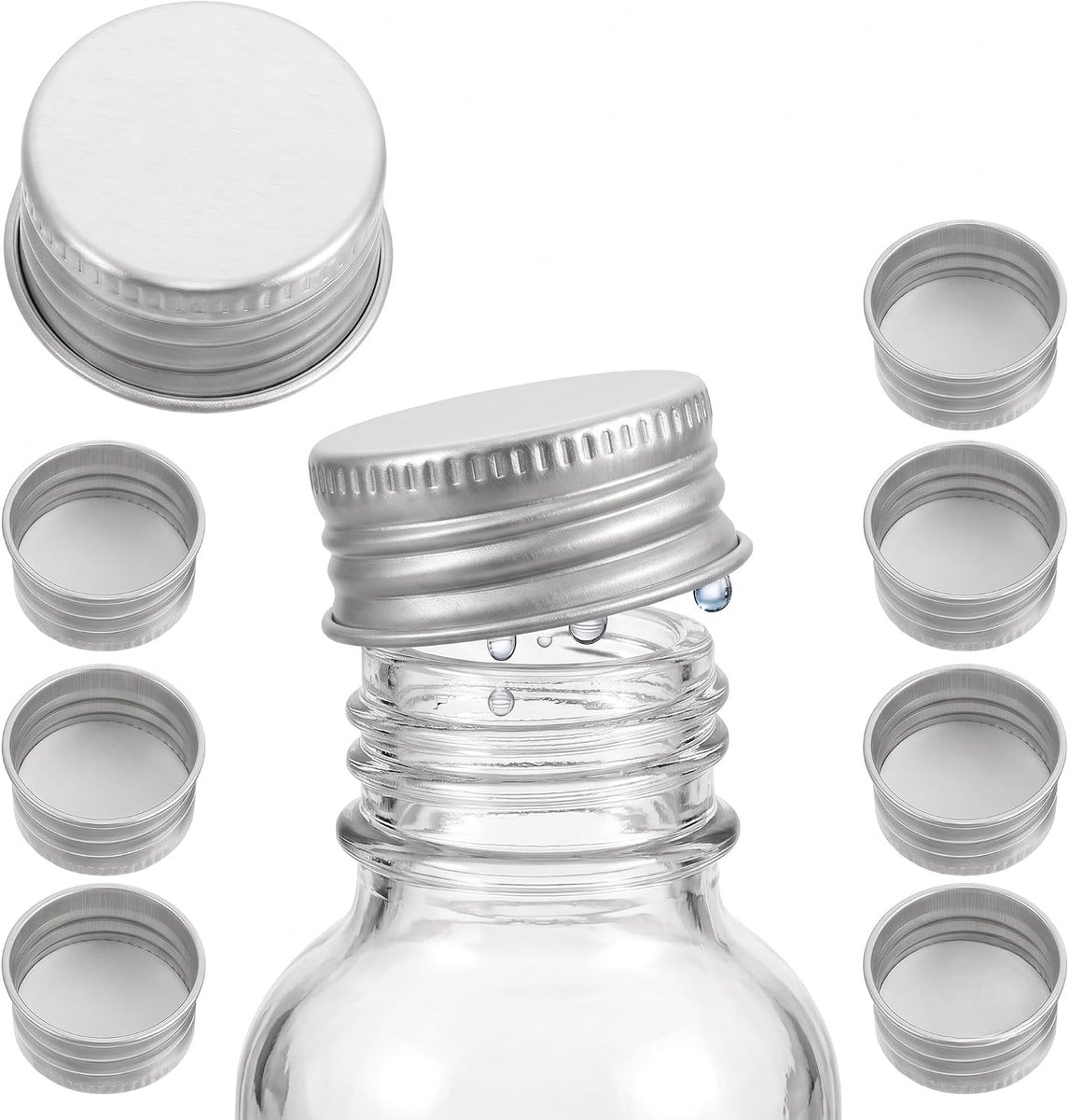 Set van 50 luchtdichte aluminium vervangingsschroefdoppen voor glazen flessen, lekvrije doppen voor vloeistofcontainers, veelzijdig inzetbaar