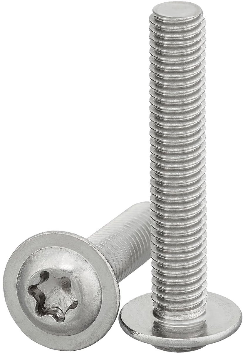Kogelkopschroeven met flens en binnenzeskant/Torx (ISR, TX) volgens ISO 7380-2 25 stuks platte kopschroeven met roestvrijstalen flens A2 V2A volledige schroefdraad M8 x 20 mm