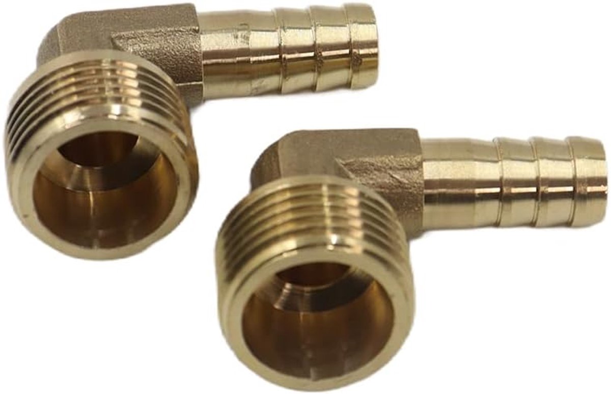 Messing fitting connector, 2 stuks 90 graden 10 mm weerhaak x 1/2 inch buitendraad messing elleboogkoppeling pijpadapter connector voor hoekpijp