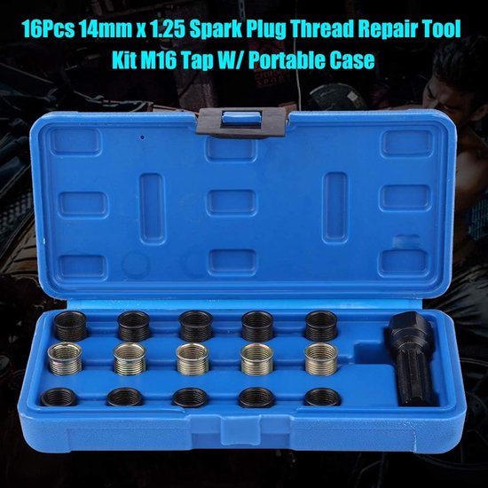Plug Thread Repair Tool,16stks 14mm x 1.25 Plug Thread Repair Tool Kit Made Steel M16 Tap A Aangeboden Draagbare Draagtas — afbeelding 2