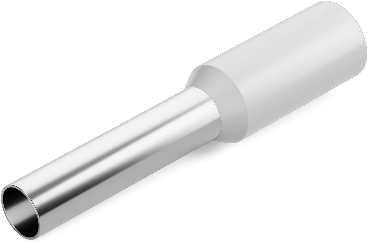 Hb-digital 10 stuks geïsoleerde koperen adereindhulzen, 0,5 mm², lengte 8 mm, krimp-krimpverbinders van koper met pvc-isolatie voor veilige kabelverbindingen, corrosiebestendig oppervlak, wit