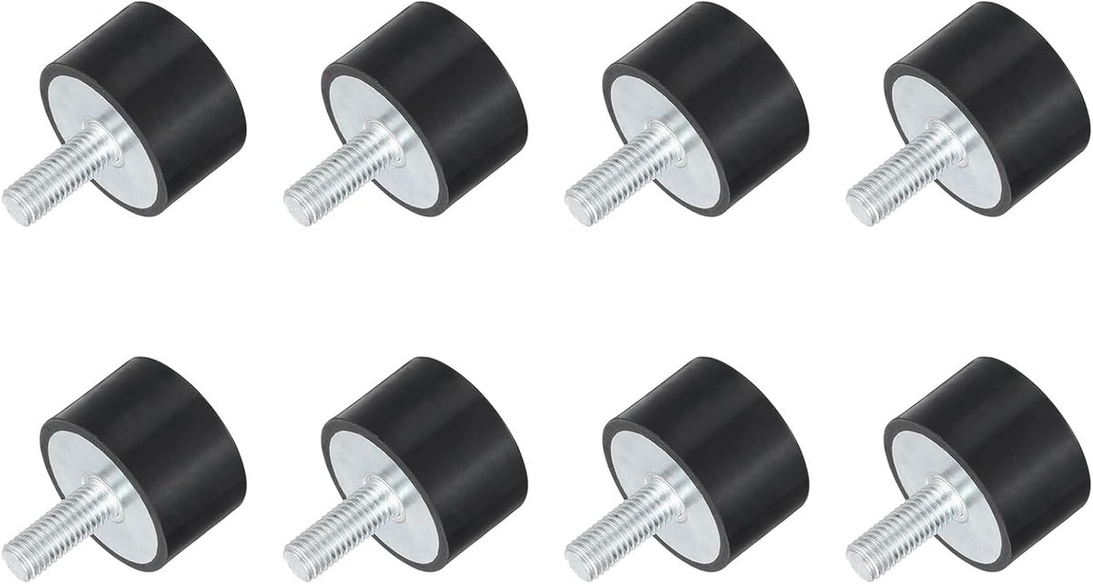 M10 rubberen houders met schroefdraad, trillingsisolatoren, cilindrische schokdemper met pennen 40 x 25 mm, 8 stuks