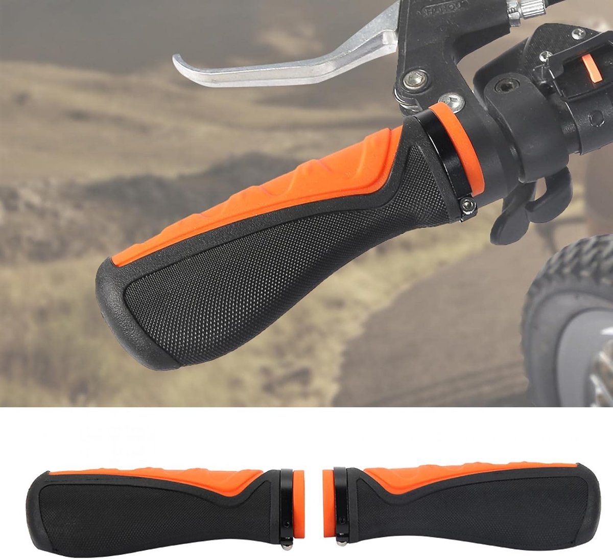 Fietshandvatten - oranje en zwart rubber - ergonomisch ontwerp - perfecte grip voor mountainbikes - ShopVlot