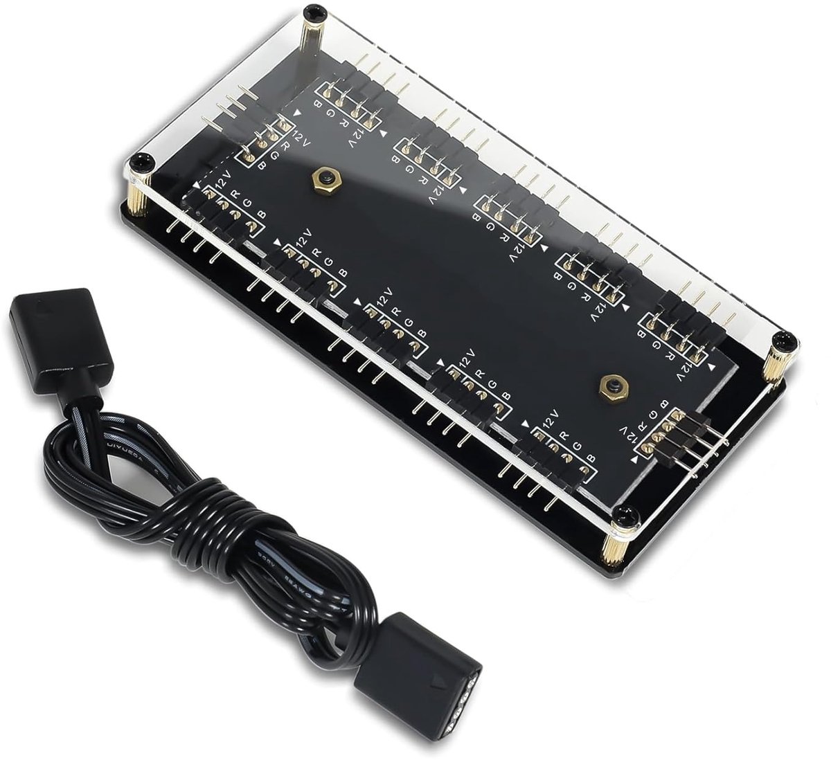 RGB LED Hub 12V 4Pin - 11 Wegen Splitter Controller - Acrylic Behuizing - Uitbreiding voor Moederbord RGB - ShopVlot
