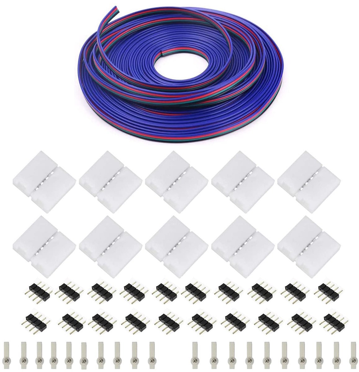 4 Pin RGB Connector Kit - 16.4Ft Verlengkabel - 10x Naadloze LED Strip Connector - Eenvoudig aansluiten van LED strips - ShopVlot