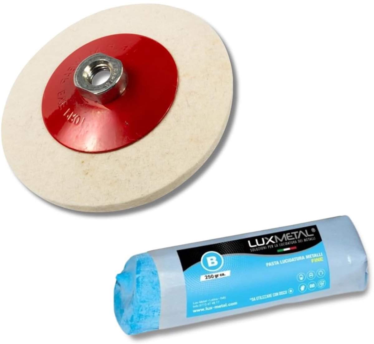 Polijstset 250 g pasta - Viltpolijstschijf 100 mm - Voor metalen en hout - Ideaal voor professionals - ShopVlot