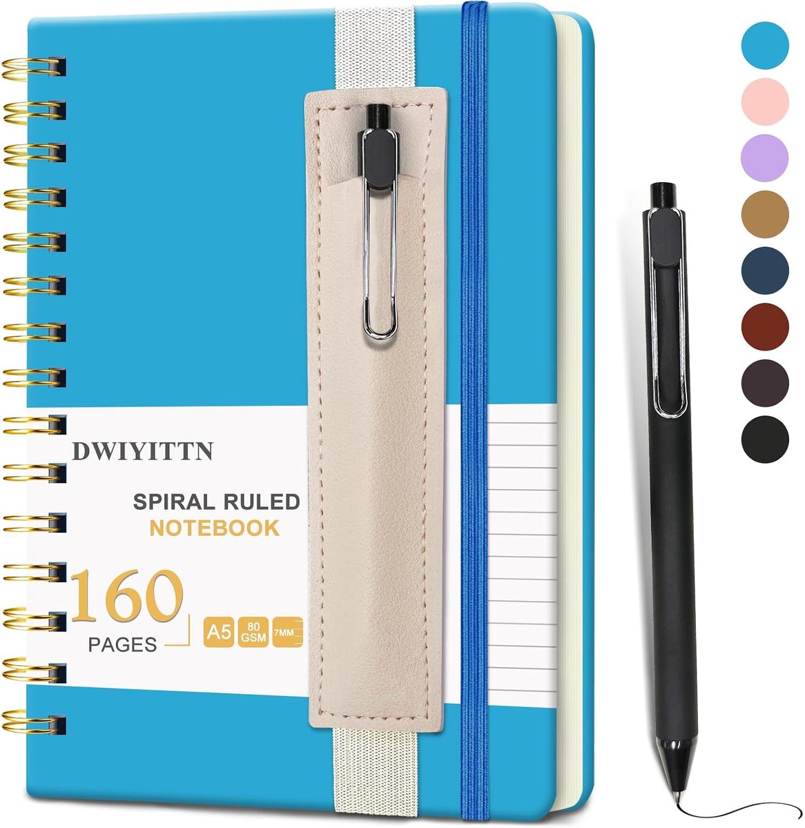 Spiraalnotitieboek A5 14.5x21cm - Hardcover met pen en kunstlederen penhouder - Perfect voor school en kantoor - ShopVlot