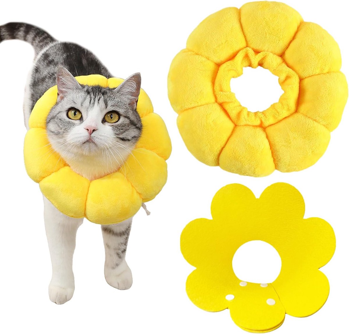 Kattenhalsband Zonnebloem - Verstelbaar - Vilt Hoofdband - Postoperatieve Herstelvoorziening - ShopVlot
