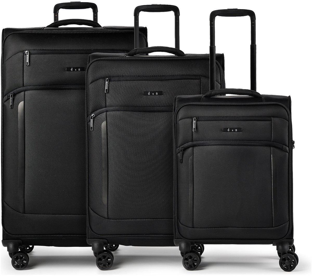 d & n Travel Line 9804 4 wielen Kofferset 3-delig met uitbreidingsplooi - Zachte bagage - TSA slot - black