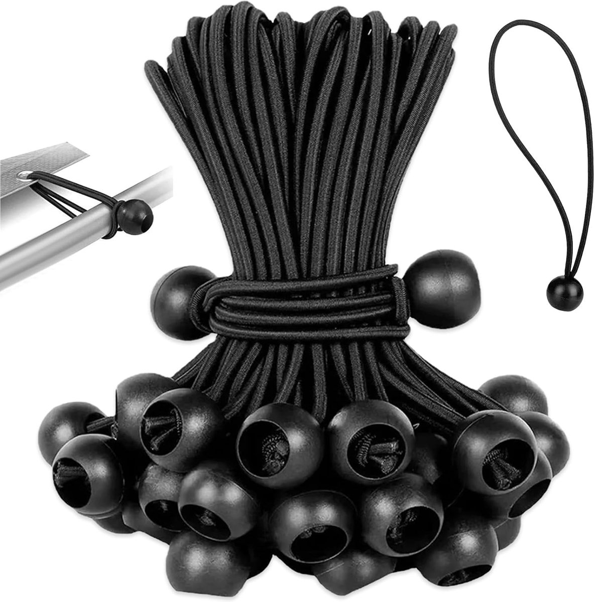 elastische kabelbinders 15 cm - zwart - duurzaam - ideaal voor dekzeilen en camping - ShopVlot