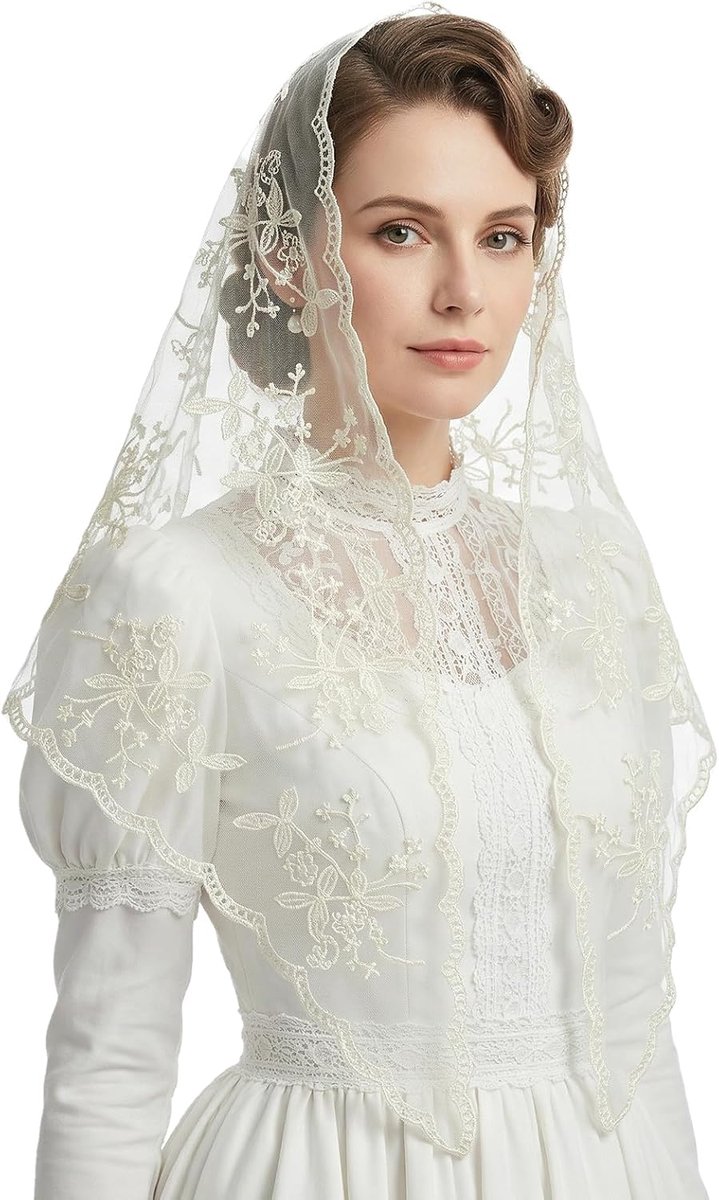 Mantilla kerkdoek driehoek - kant detail - elegante sluier - perfect voor bruiloften - ShopVlot